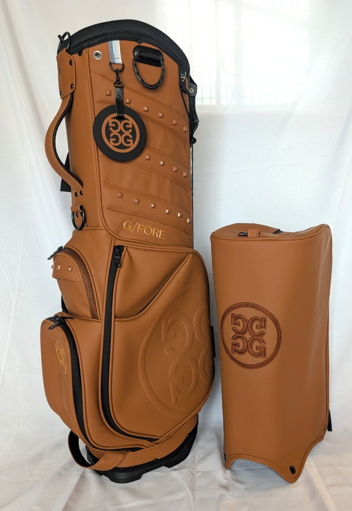 G/FORE Brown PU Leather 5-Way Caddy Stand Bag with Hood Cover