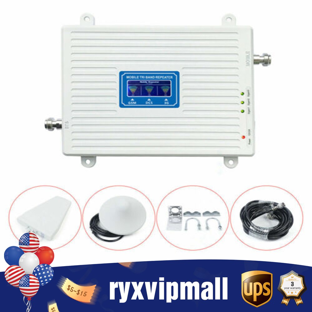 AMPLIFIER 900/1800/2100 GSM DCS 2G/3G/4G LTE SIGNAL BOOSTER,ANTENNA,ADAPTER