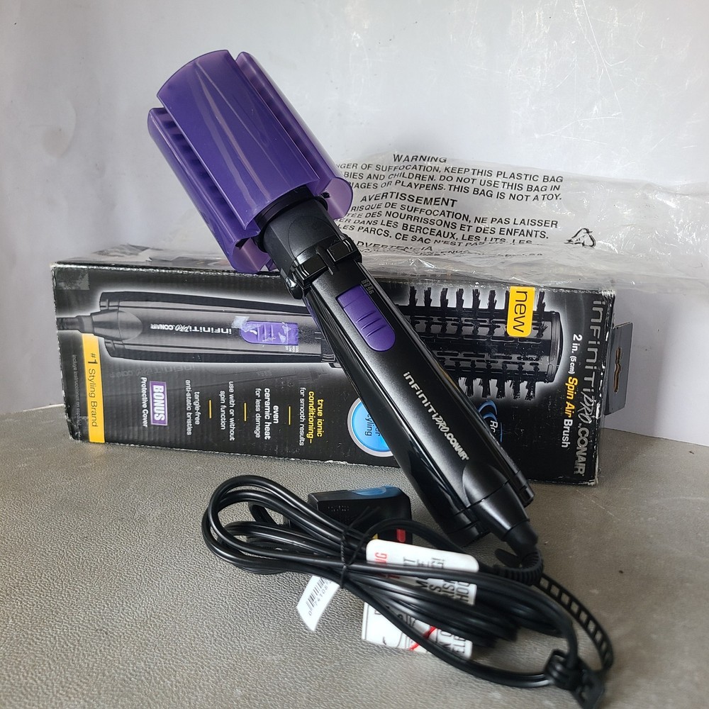 INFINITIPRO BY CONAIR Spin Air Rotating Styler/Hot Air Brush, 2-inch, Black EUC