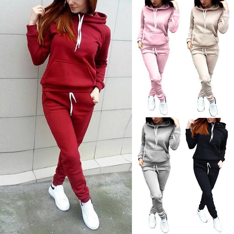 2PCS Women Tracksuit Hoodie Sweatshirt Tops Pant Set Casual Sports Sweat Suit~
