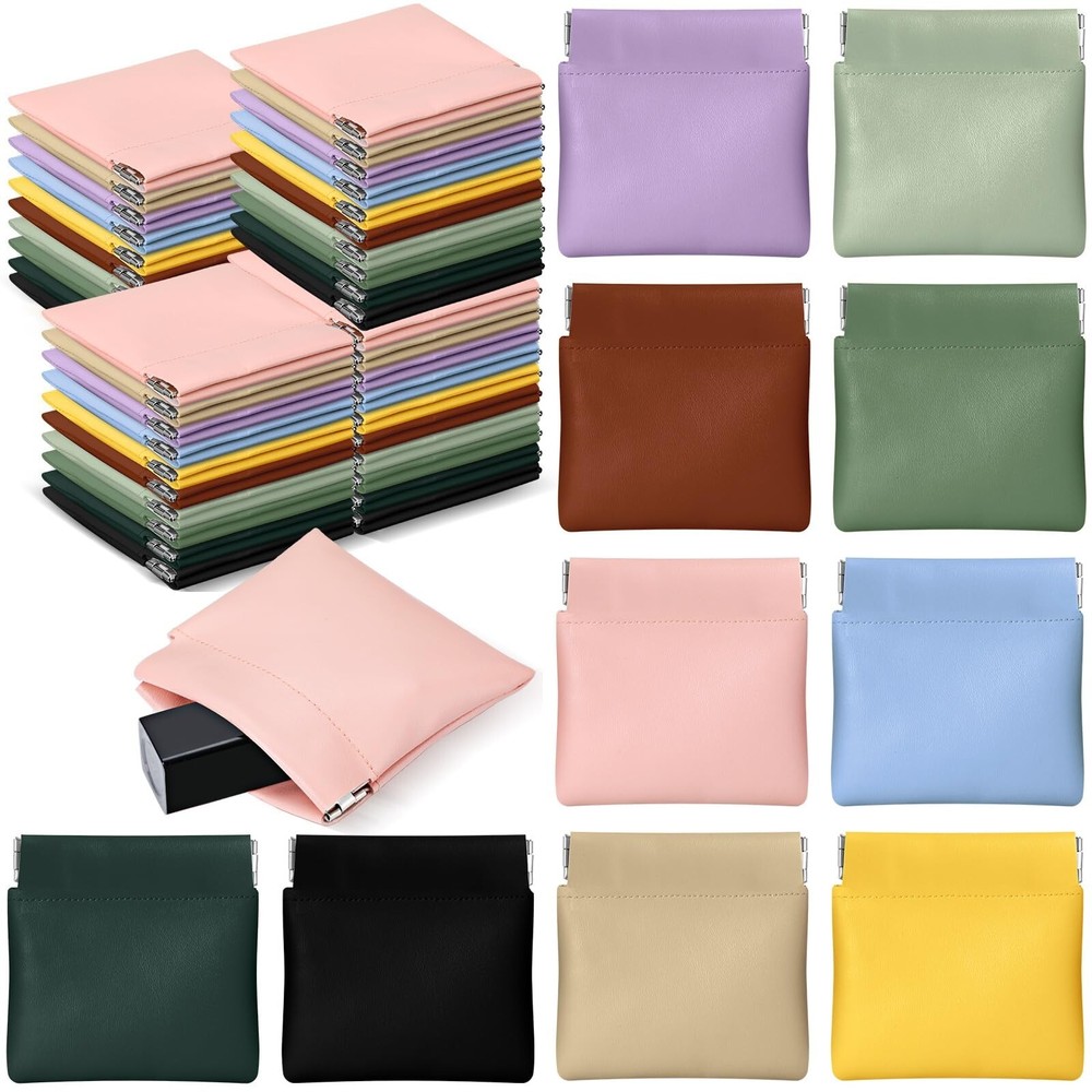 50 Pcs PU Leather Jewelry Pouch Travel Bag Gift Bags Pocket Cosmetic Bag Port...