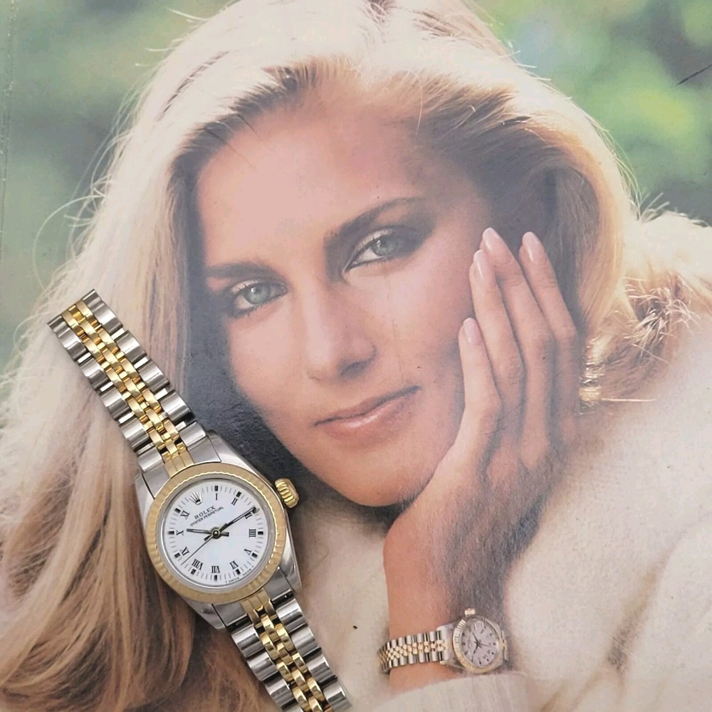 RW7: ELEGANT LADIES 18K GOLD & SS ROLEX OYSTER PERPETUAL WATCH SERVICED WARRANTY