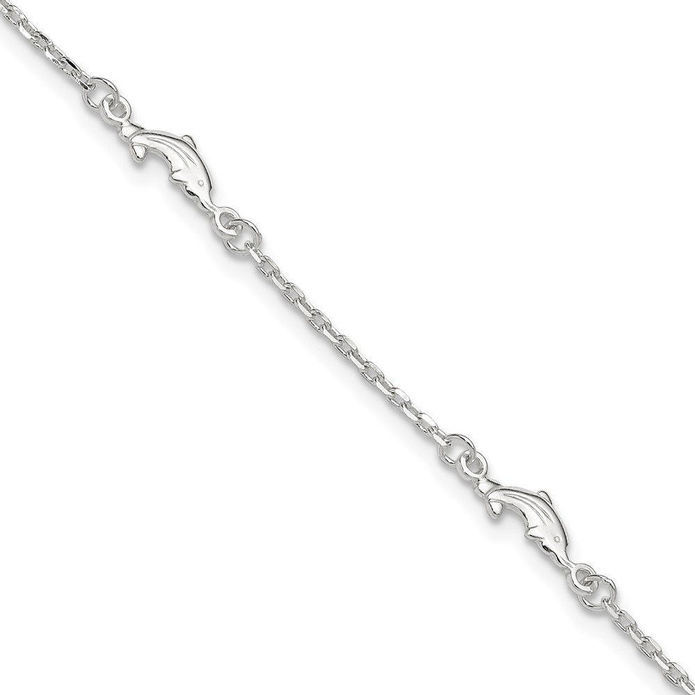 Sterling Silver Polished Dolphin Anklet 10