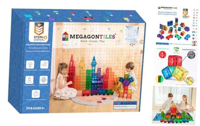 Premium Magnetic Tiles 182PCS Rainbow STEM Authenticated Learning & Building Set