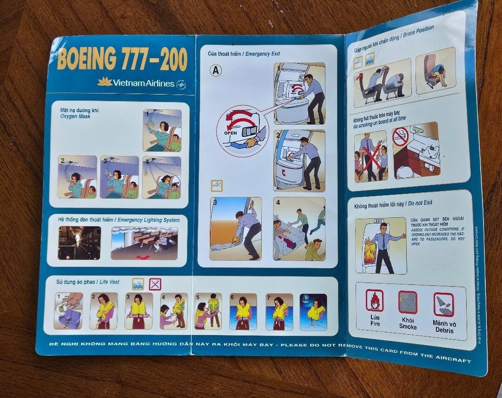 Vietnam Airlines Boeing 777 -200 Tri-Fold Safety Card from March 2016