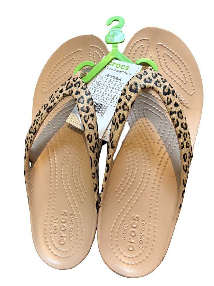 Crocs Women's KADEE Leopard Print Flip Flops Sandals Shoes Size 7 New With Tags