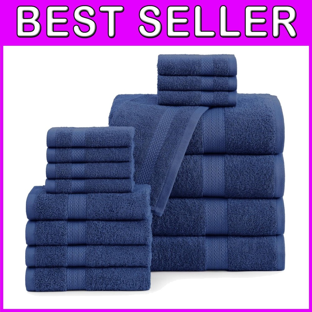 Navy Blue 16-Piece Towel Set with Extra Large Bath Towels for Ultimate Comfort