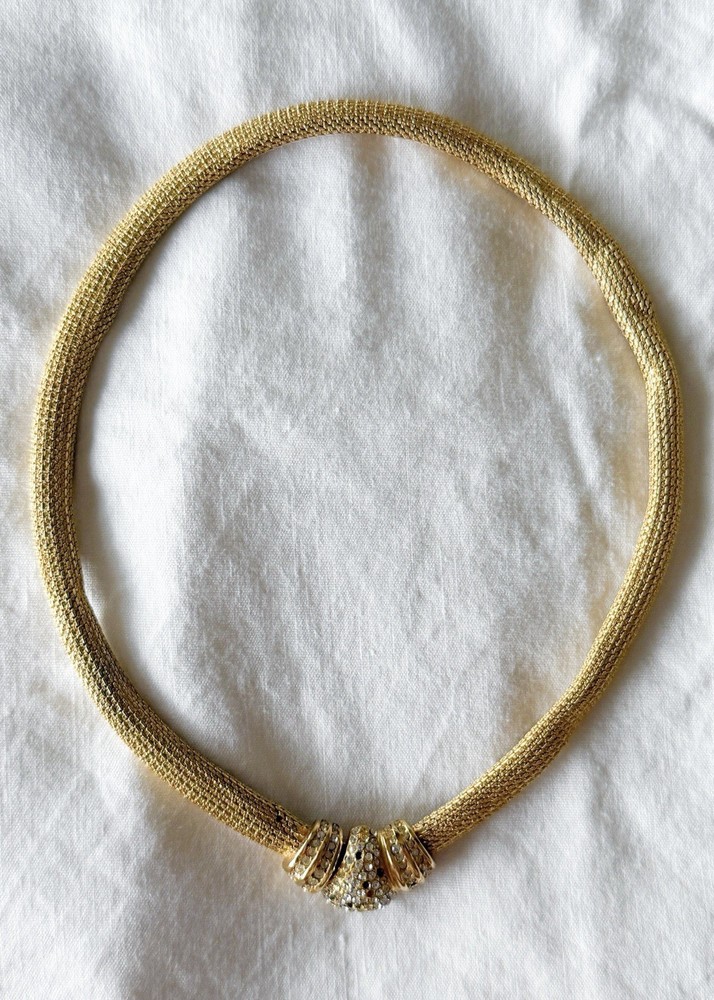 Vintage Dior Gold Pave Mesh Choker Necklace