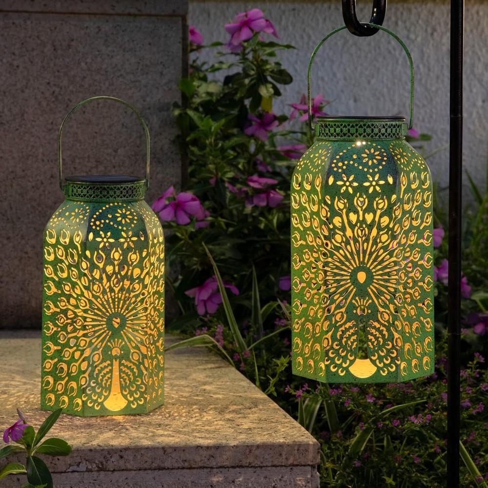 Elegant Peacock Solar Lanterns - Waterproof 2Pack for Stunning Outdoor Decor