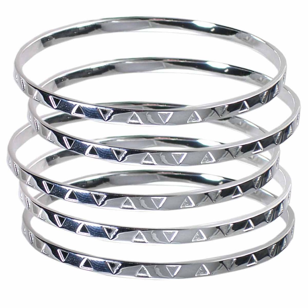 60MM_SET OF 5_HIGH POLISHED TRIANGLE BANGLE BRACELET_#05__925 STERLING SILVER
