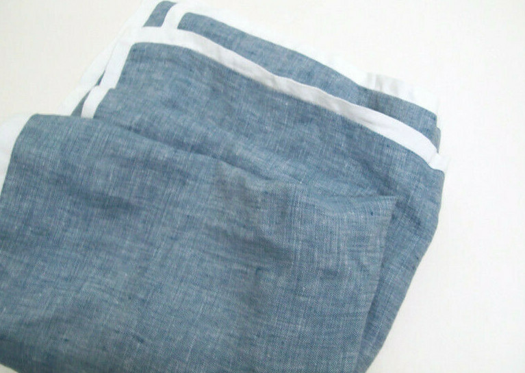 Pottery Barn Belgian Flax Linen Blue White King Pillow Cover Sham Set of 2