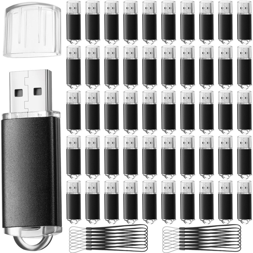 50 Pcs USB 2.0 Flash Drives Bulk, Portable Thumb Drive with 50 Black Lanyard,...