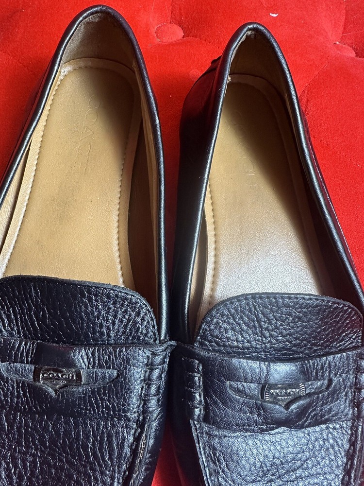 Coach Black Pebbled Leather Penny Loafers - Size 8.5