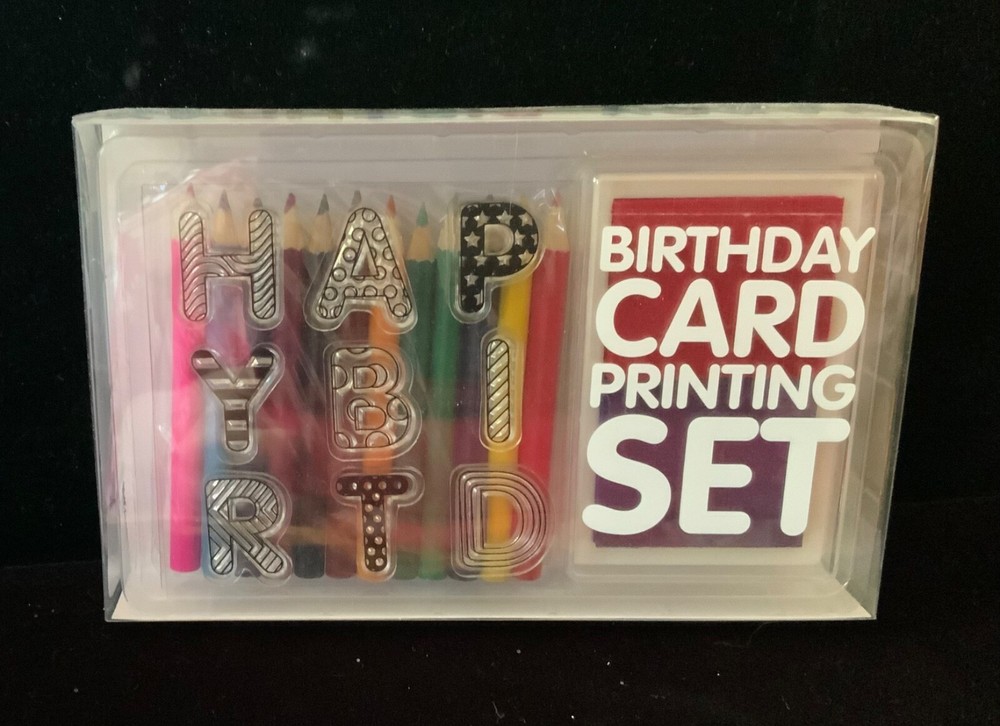 Happy Birthday card craft kit (stamps& ink plus colored pencils)