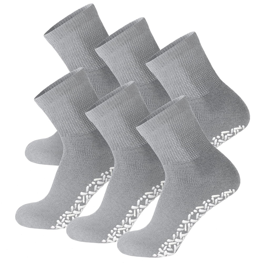 6 Pairs of Non-Skid Diabetic Cotton Quarter Socks with Non Binding Top (Grey,...