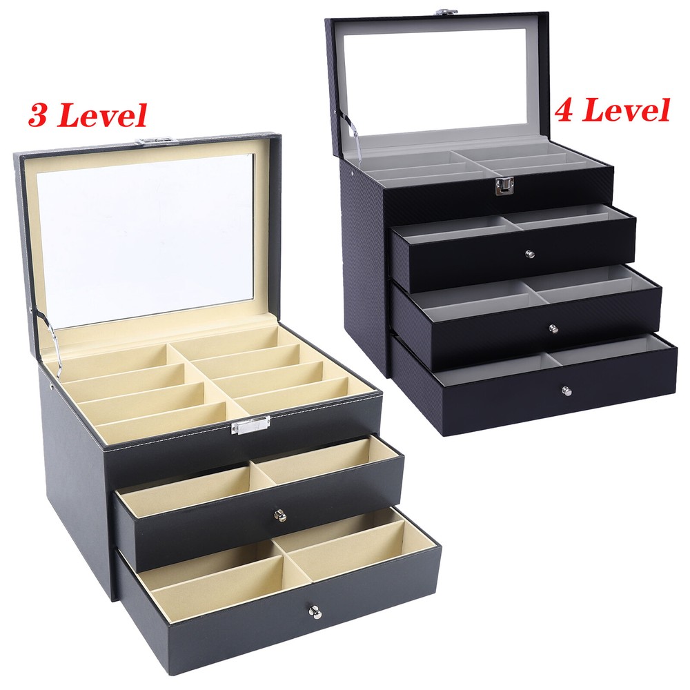 24Slot Sunglasses Glasses Eyeglass Organizer Display Case Storage Box,3/4 layers