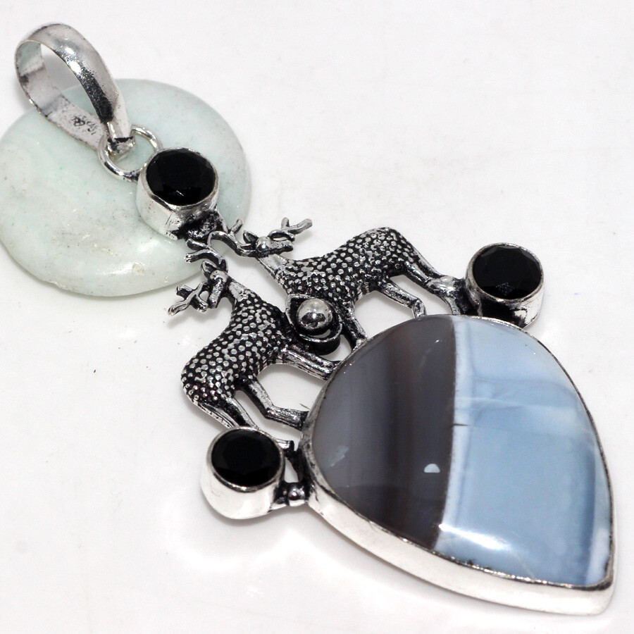 Owhyee Blue Opal Black Onyx Gemstone Pendant 3