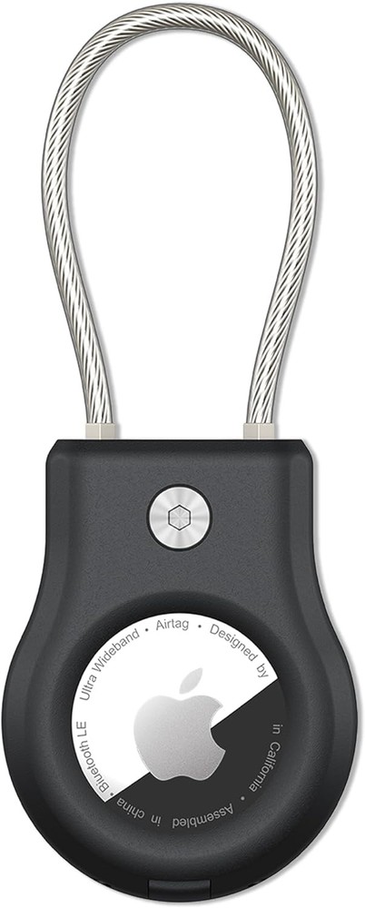 Durable Black Airtag Keychain Holder with Secure Wire Cable Lock