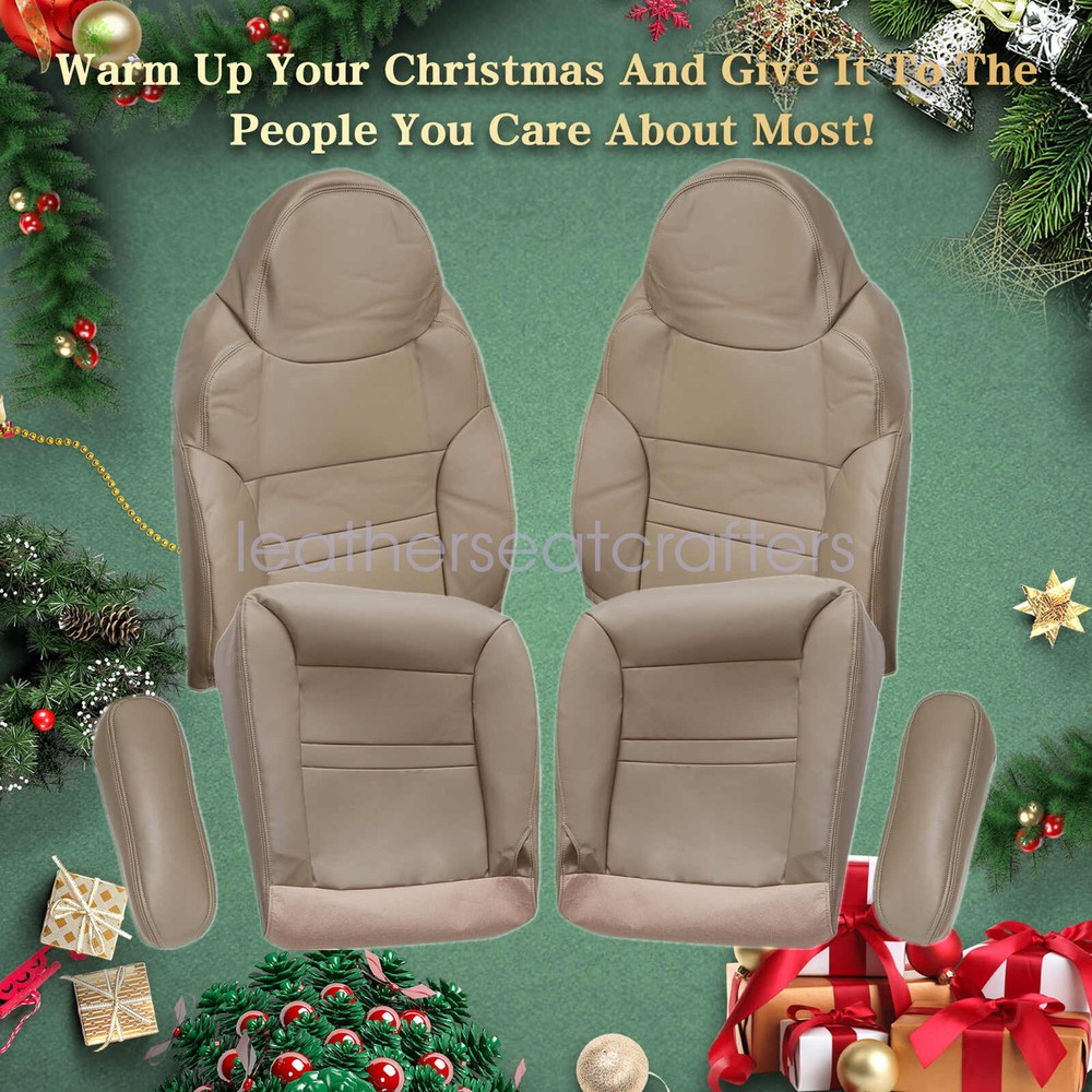 Fits 2000-2001 Ford Excursion Limited Front Bottom & Top Leather Seat Cover TAN