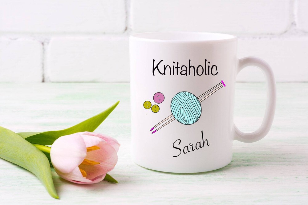 Knitting Gift 'Knitaholic' Coffee Mug Funny Gift Personalisation Optional