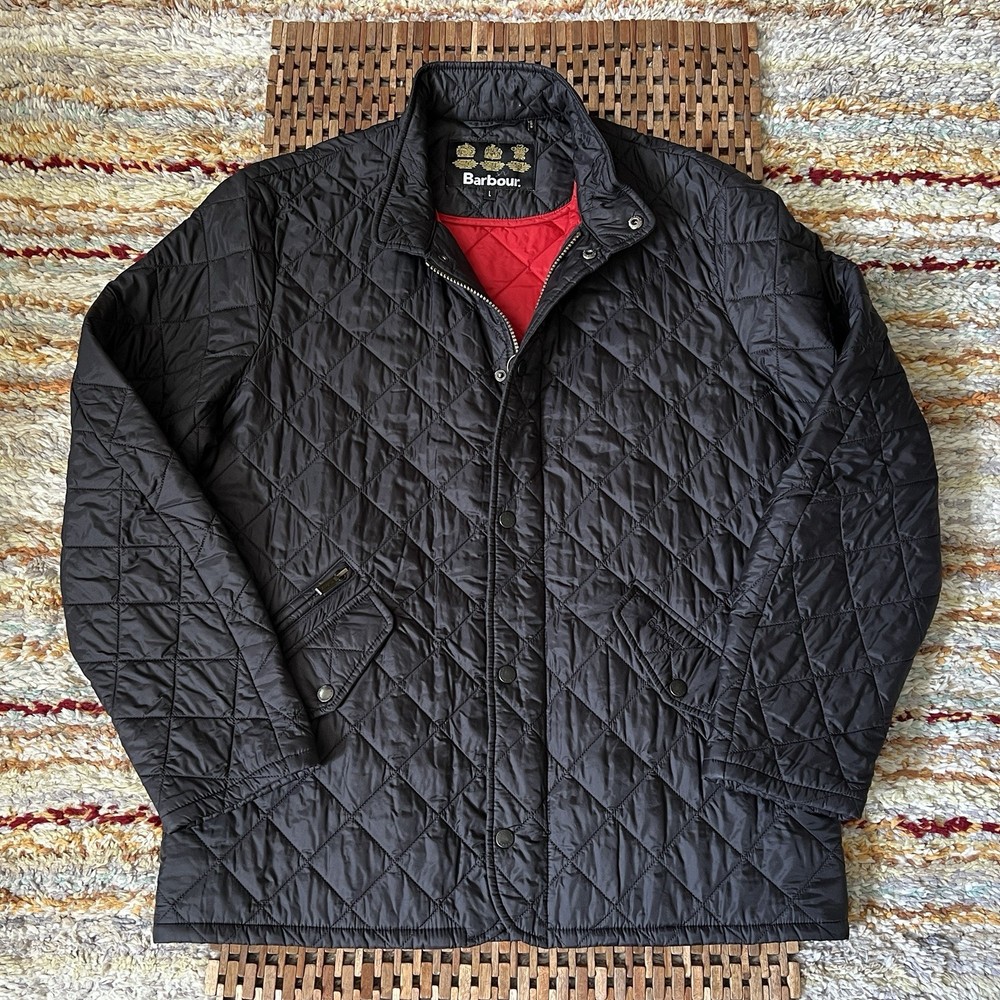 Barbour Diamond Quilted Moto Puffer Jacket for Men in Black Size Large L