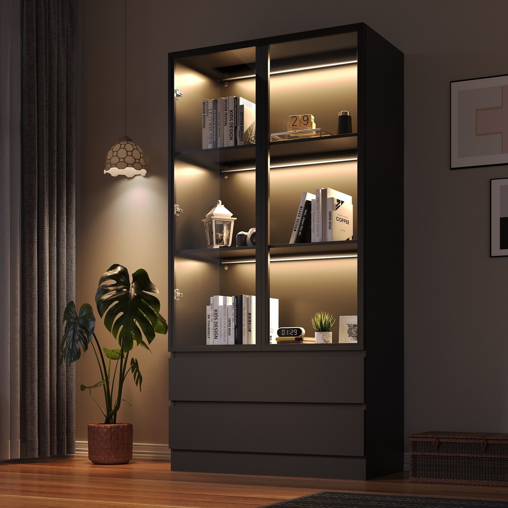Display Storage Cabinet,Display Cabinet with Tempered Glass Doors, Showcase