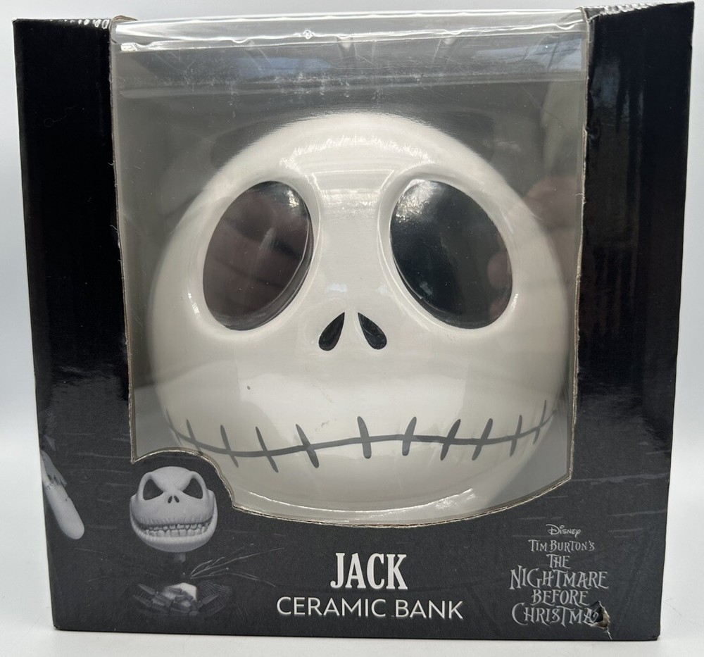 Disney Nightmare Before Christmas Jack Skellington Head Ceramic Coin Bank New