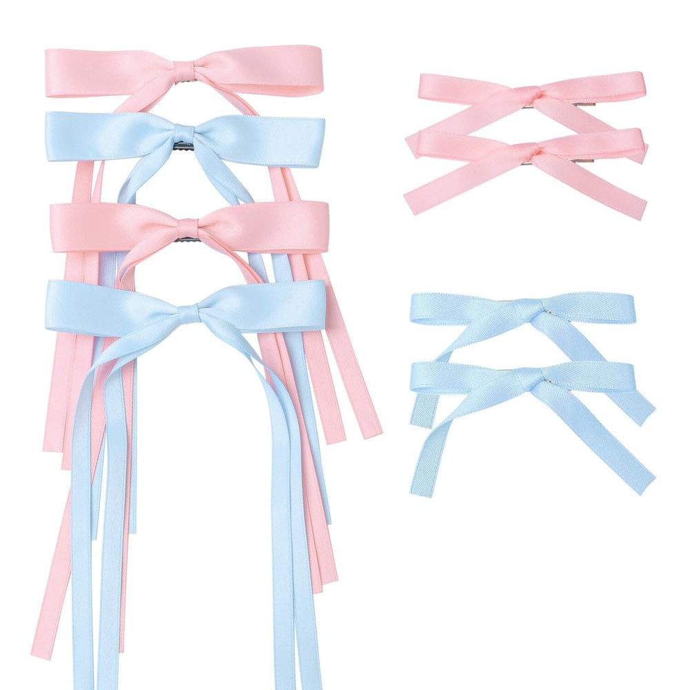 8PCS Navy & Pink Ribbon Bow Hair Clips for Women Girls