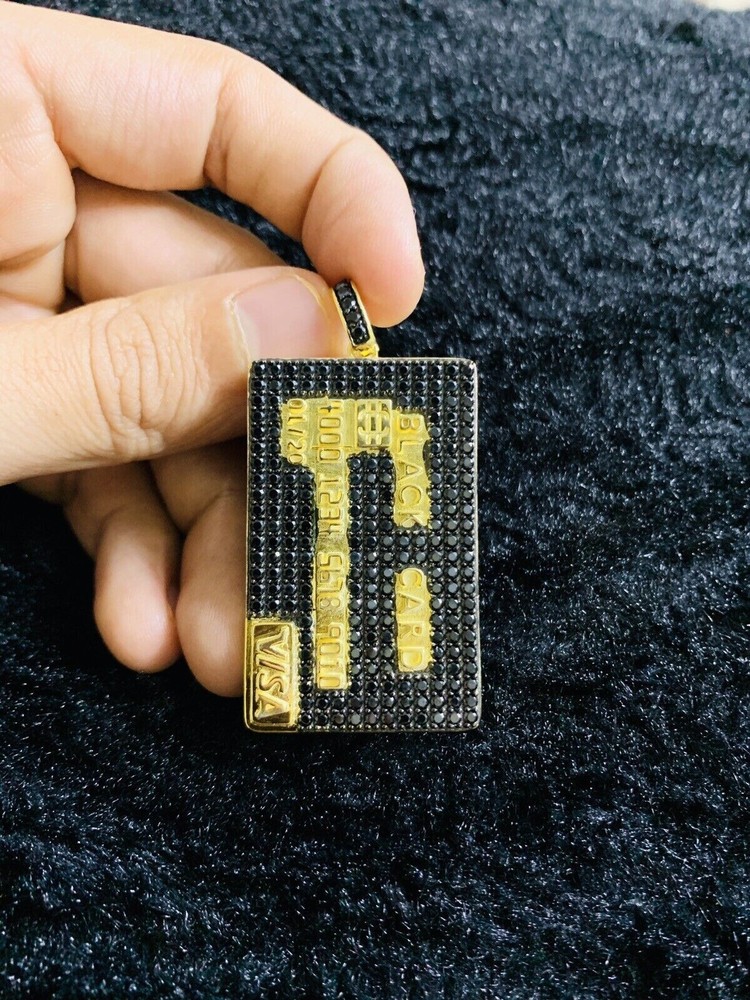 Black 14K Yellow Gold Over Credit Card Pendant with 2Ct Lab Diamond-image