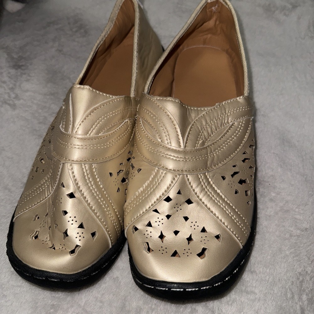 Christian Dior J'adior Gold Metallic Leather Slip-On Flats Size 9