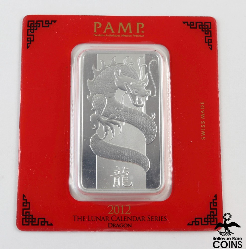 2012 Pamp Suisse Lunar Series DRAGON .999 Fine Silver 100g Bar in Assay Package
