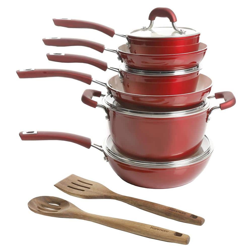 Red 12-Piece Aluminum Ceramic Nonstick Cookware Set by Arlington