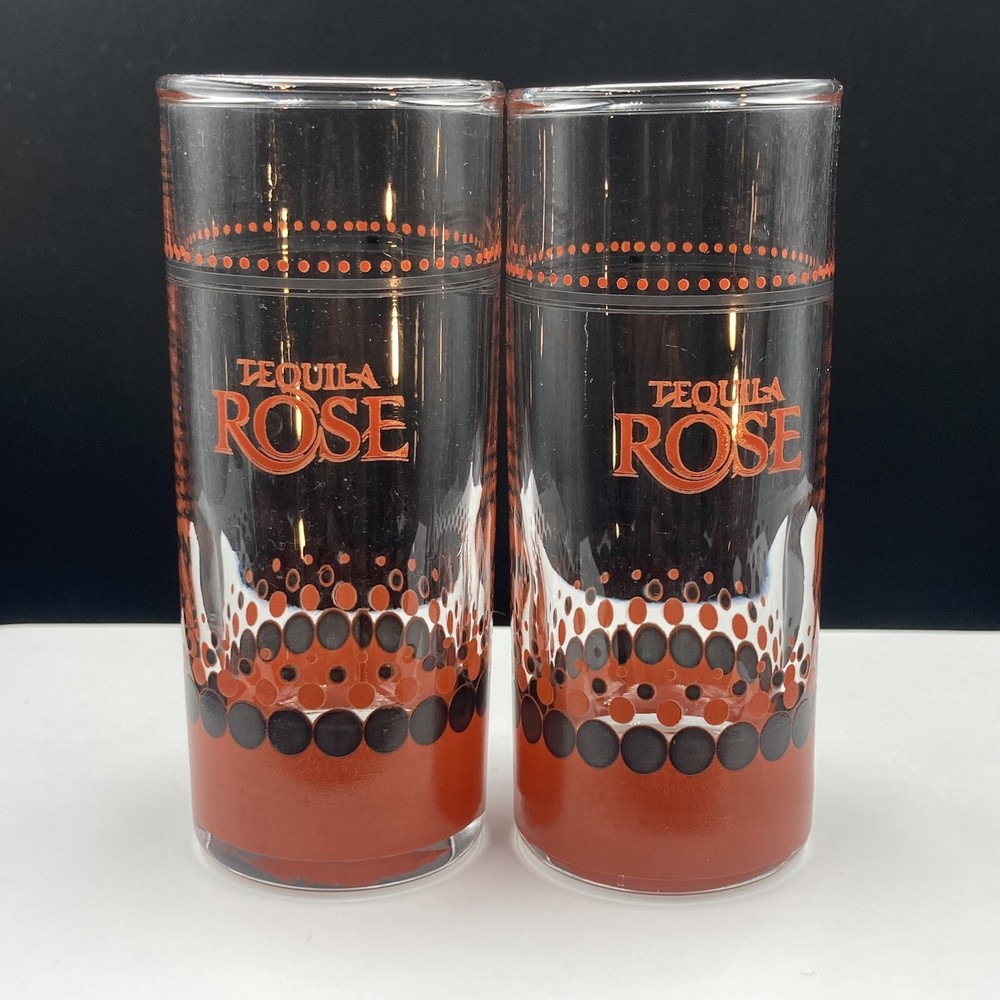 Tequila Rose Red And Black Dotted Logo Tall Shot Glass. Set Of 2.