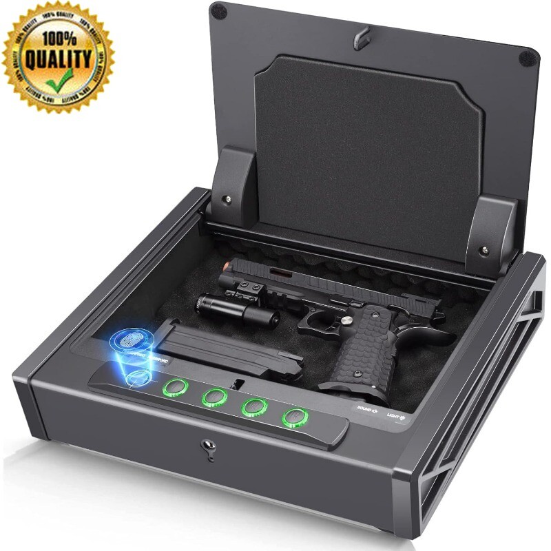 Biometric Digital Gun Safe 3 Pistols Safes DOJ Certified Lock Box Steel Black-image
