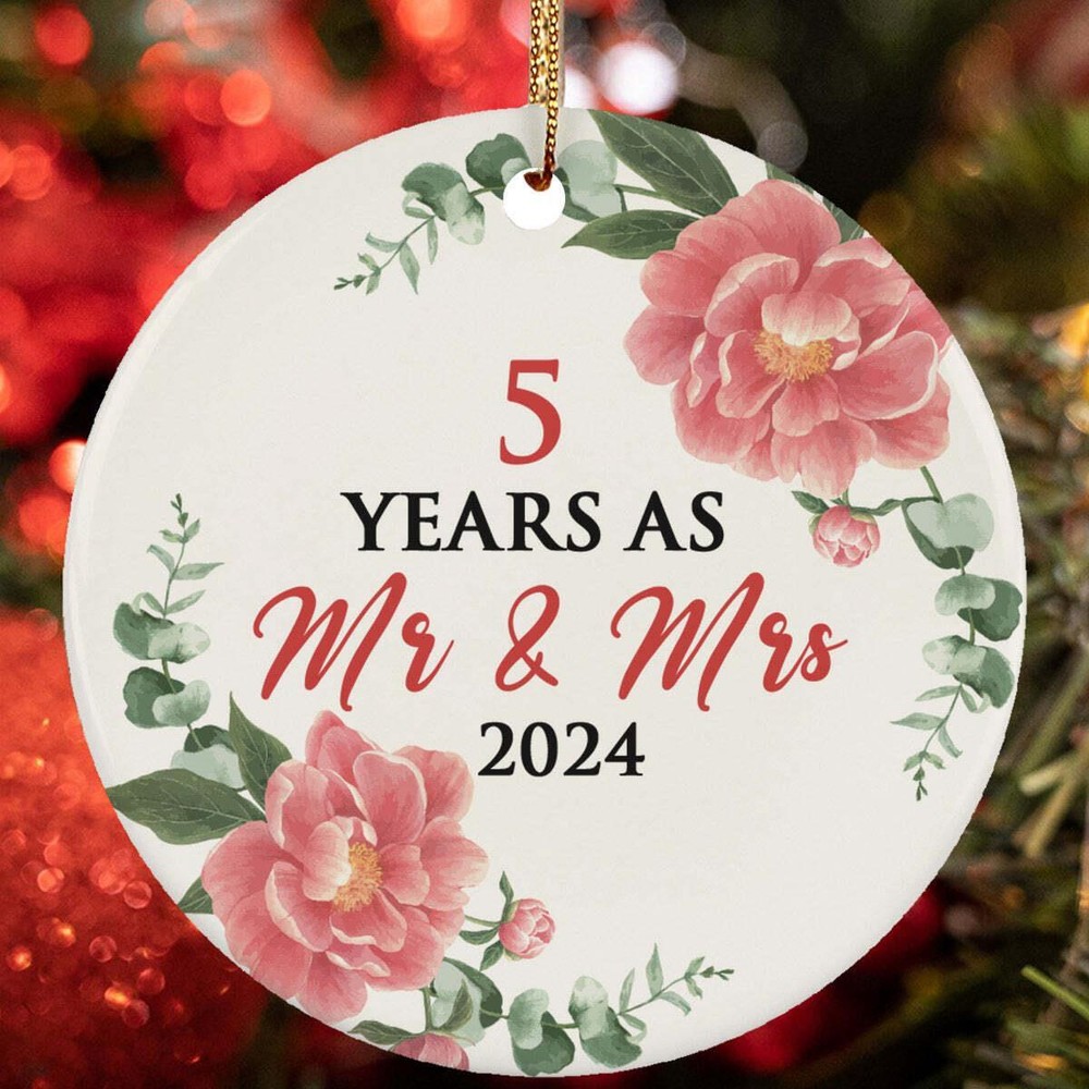 5 Years As Mr   Mrs Ornament 5th Weeding Anniversary Christmas Gift Tree Decor