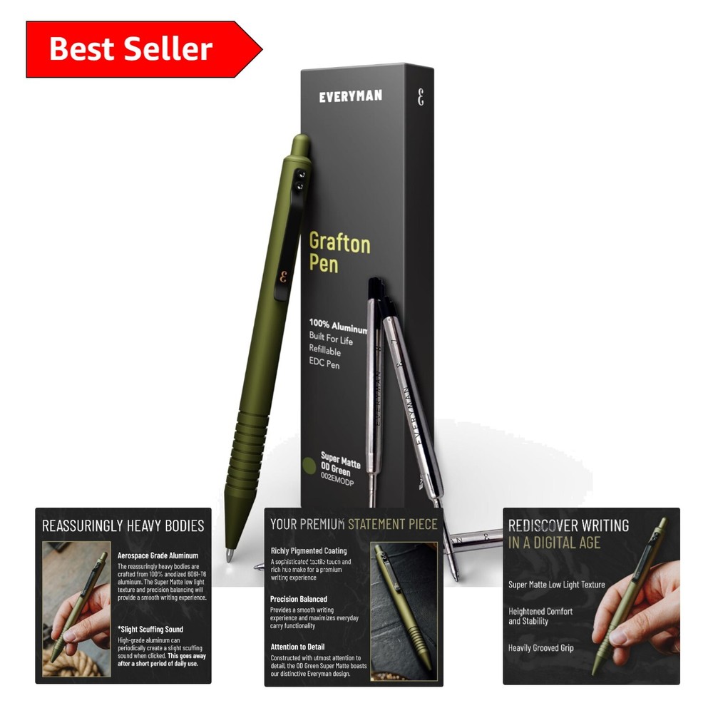 Premium OD Green Grafton Pen Bundle with 3 Black Gel Refills - Ideal for Gifts