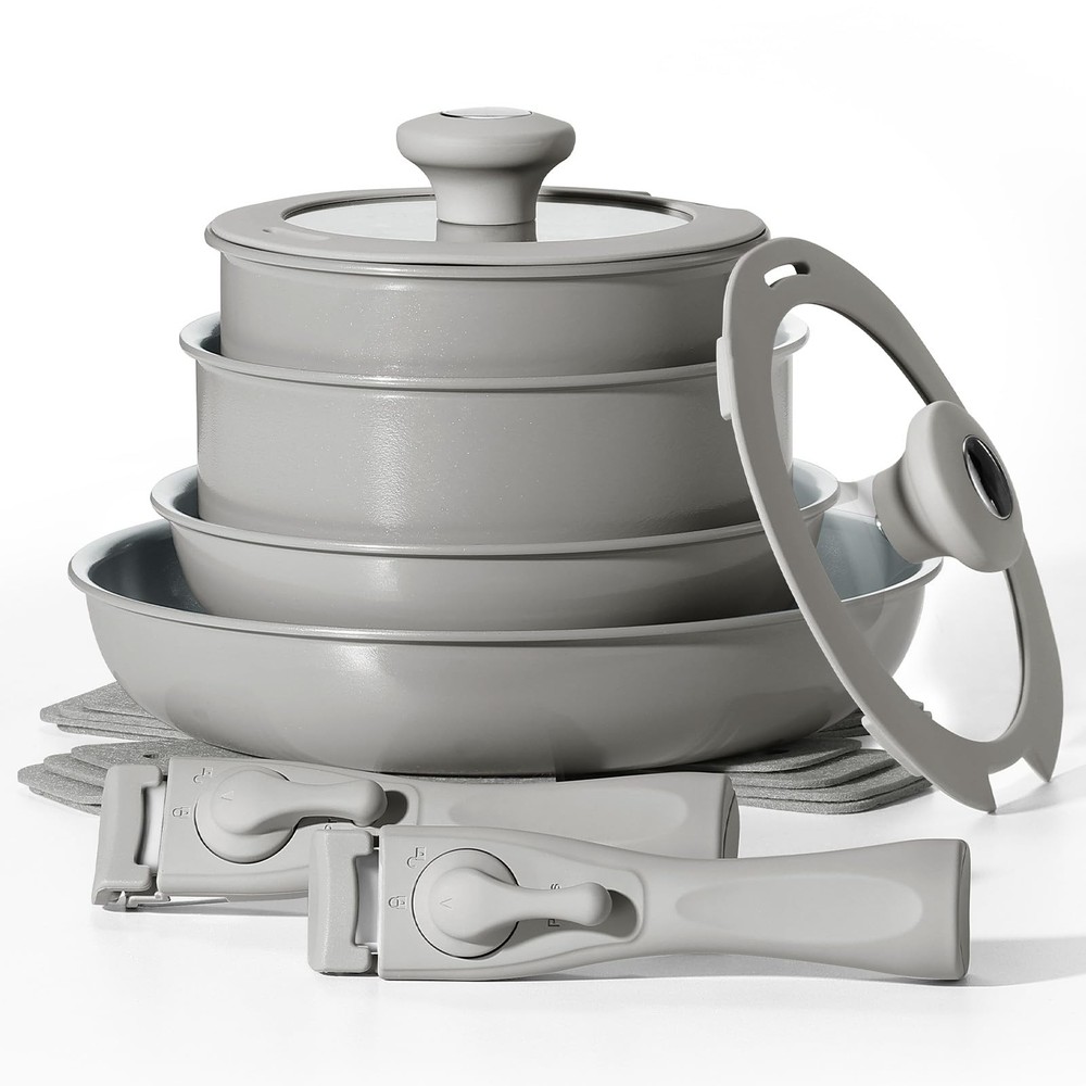 Nonstick Ceramic Pots and Pans Set with Detachable Handles for Induction