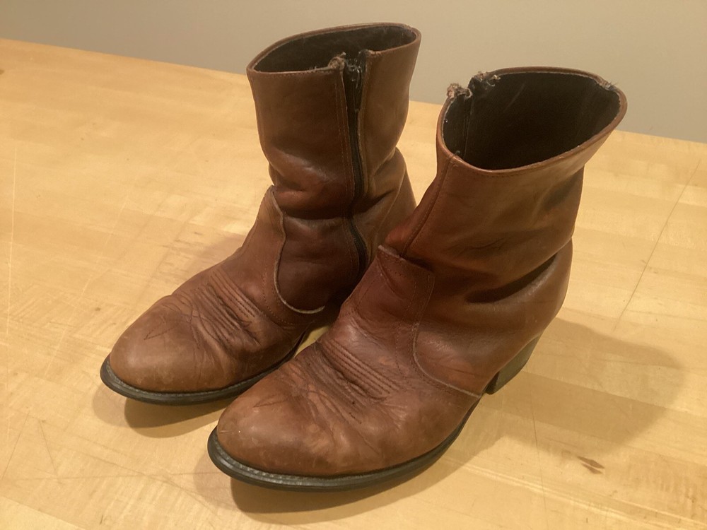 Vintage Unbranded USA Union Zipper Ankle Brown Leather Mens Size 8 Cowboy boot