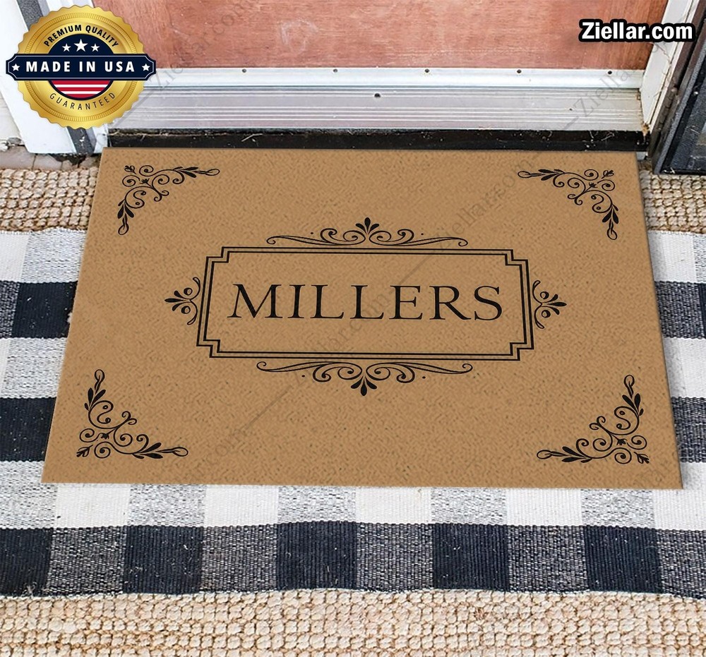 Personalized Family Name Doormat, Elegant Scroll Design Entry Piece