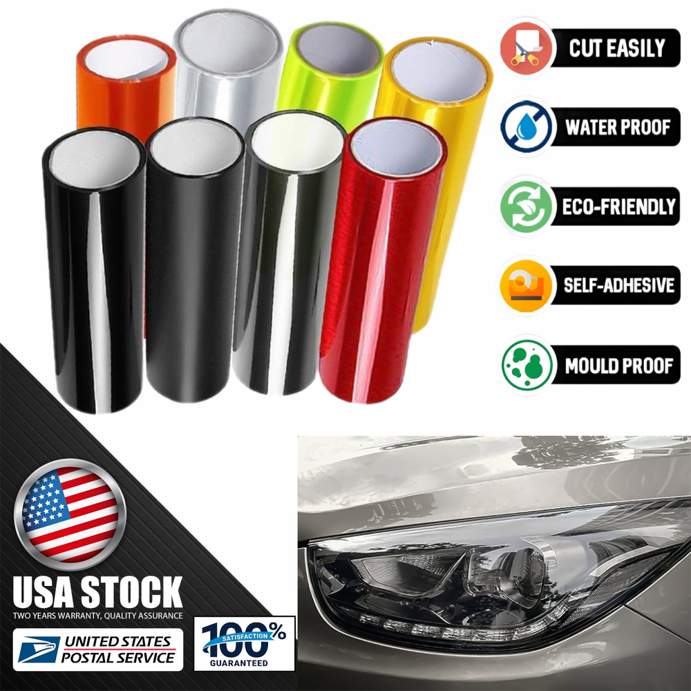 8-Color High-Gloss Vinyl Headlight Taillight Fog Light Tint Film