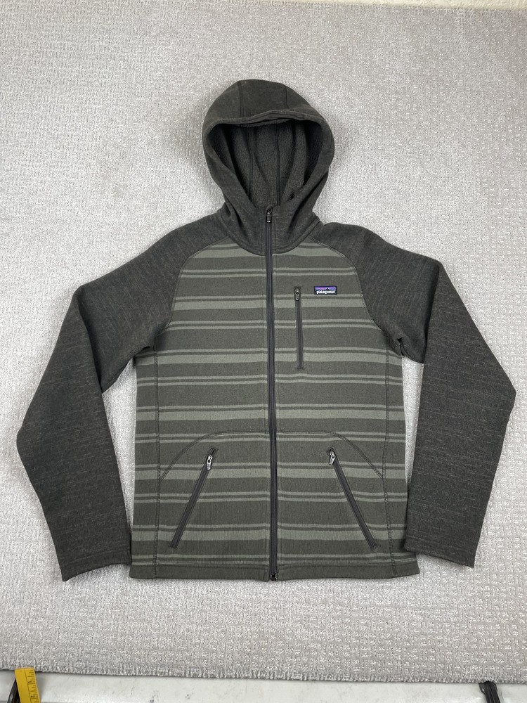 Patagonia Mens XS Better Sweater Brown Striped Fleece Hoodie for Outdoor Adventures  
