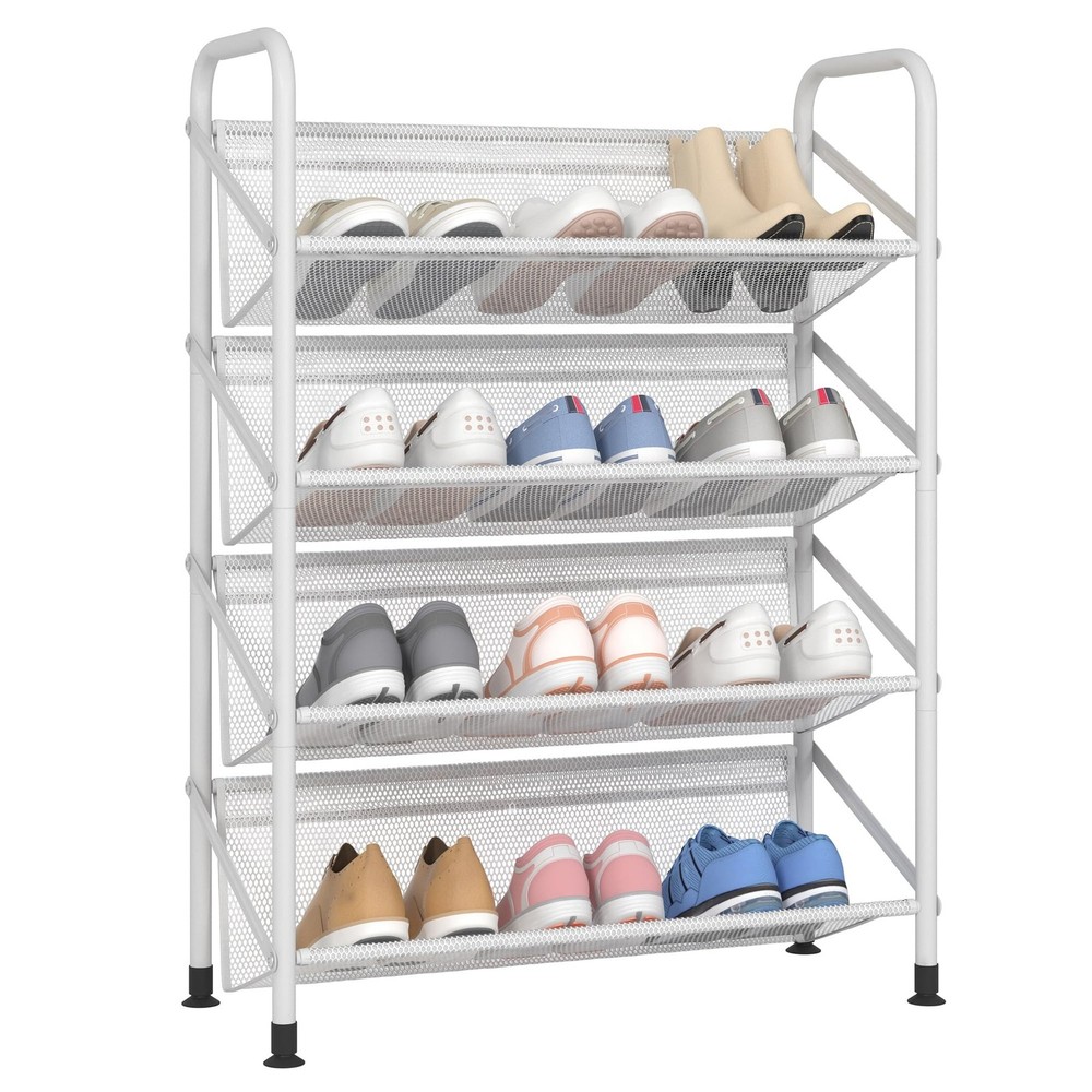 4-Tier Narrow Mesh Metal Shoe Rack for Closet Space Saving Storage