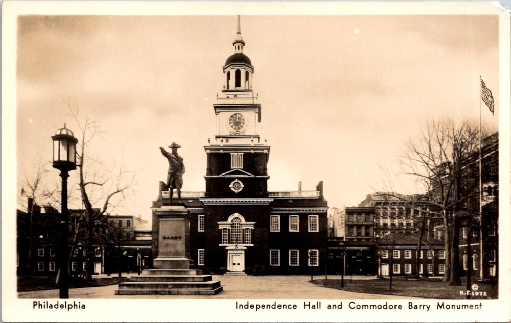 Philadelphia Pennsylvania Independence Hall Commodore Barry RPPC Postcard  16668