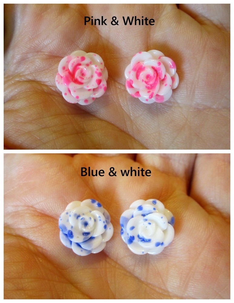 Speckled Rose Earrings 12mm *CHOOSE COLOR* Hypoallergenic Stud