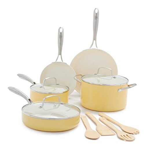 Artisan Healthy Ceramic Nonstick 12-Piece Cookware Set in Yellow for Induction Stoves  