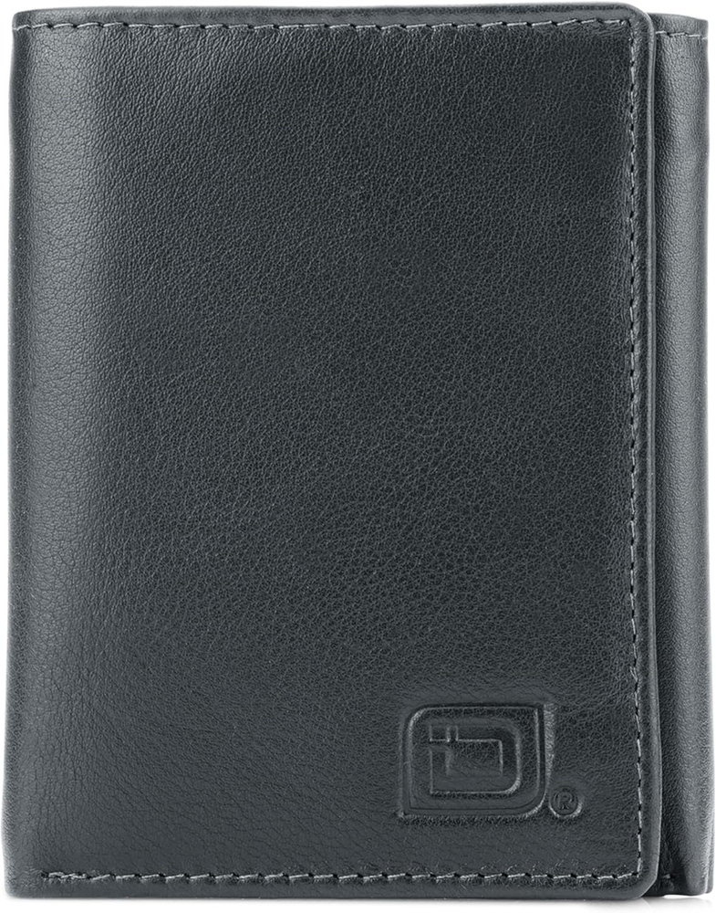 Mens RFID Blocking Leather Trifold Wallet - Black Slim Design
