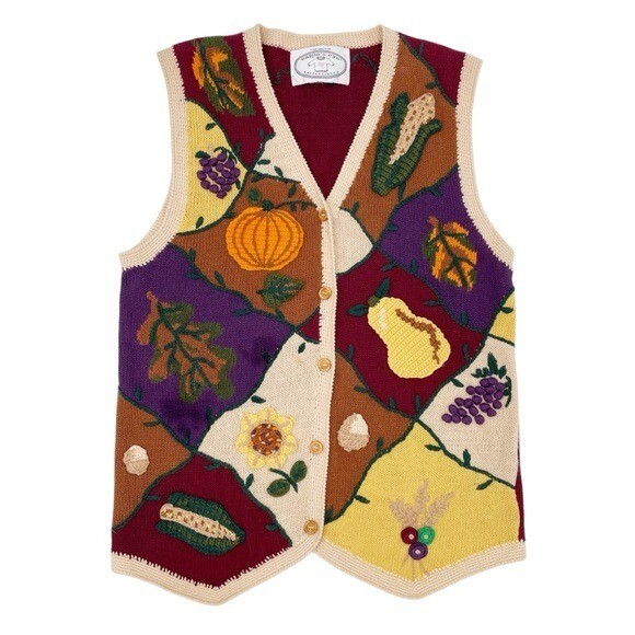 Vintage 1995 Eagle's Eye Collectibles Fall Harvest Knit Sweater Vest Retro 90s
