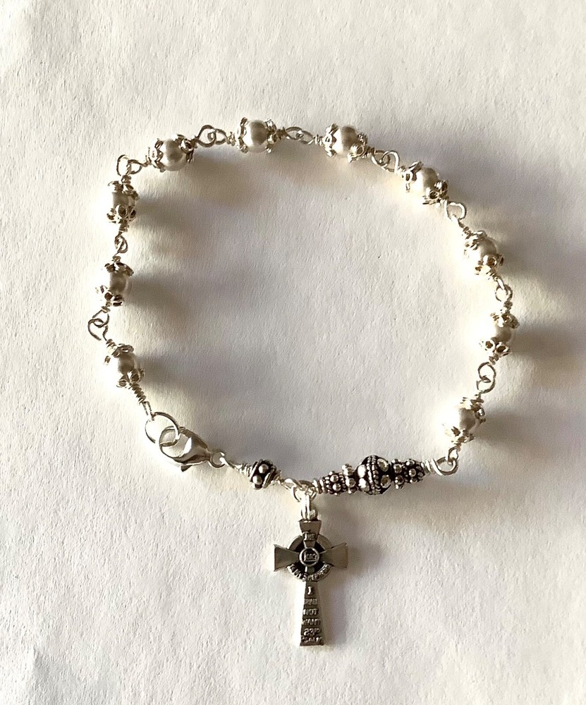 Sterling silver Matte beads Wire Wrap Rosary Bracelet