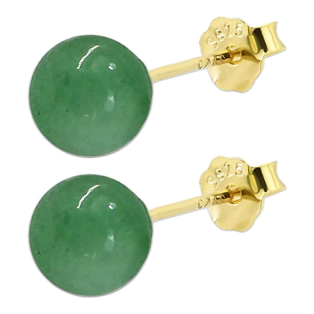 Jade Stud Earrings for Women and Men in 18K Gold Plated Sterling Silver