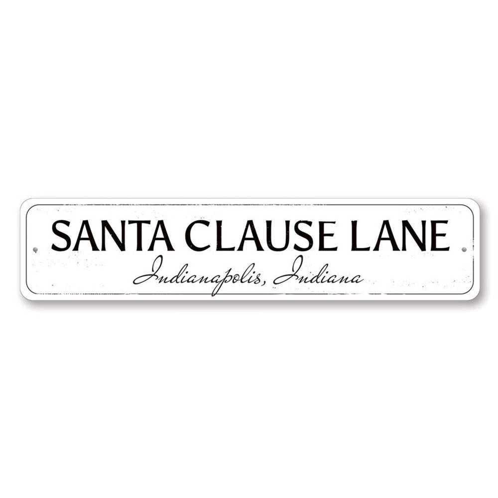 Santa Clause Lane Sign, Custom City State Merry Christmas Metal Decor Sign